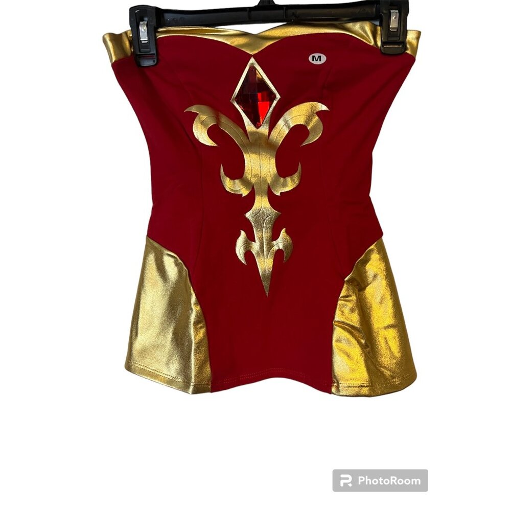 Welovefine Lina Tube Top Womens Small Red Gold Stretch Corset Gem Cosplay NEW